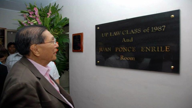 UP LAW. Sen Juan Ponce Enrile donates a room to the UP College of Law. Photo from the Facebook page of Gigi Reyes