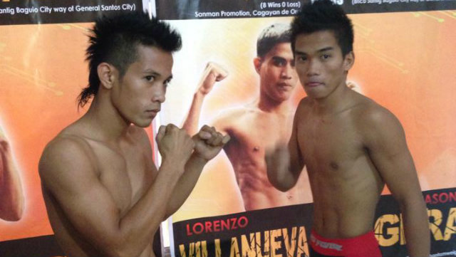 BATTLE OF MINDANAO. Unbeaten flyweights Michael Enriquez (left) and Jake Bornea (right) weighed in under the limit for Tuesday's fight. Photo courtesy JM Promotions