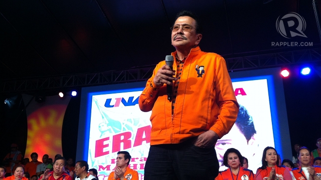 REVIVING GLORY. Former President Joseph Estrada vows to “resurrect” Manila from what he calls its state of decay and deterioration. Photo by Rappler/Ayee Macaraig