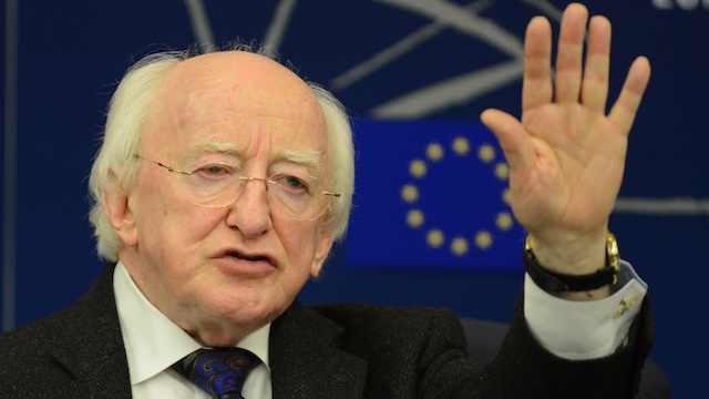 TO BRITAIN. In this file photo, Michael D. Higgins, President of Ireland, speaks to the journalists in a press conference in the European Parliament in Strasbourg, France, 17 April 2013. EPA/Patrick Seeger