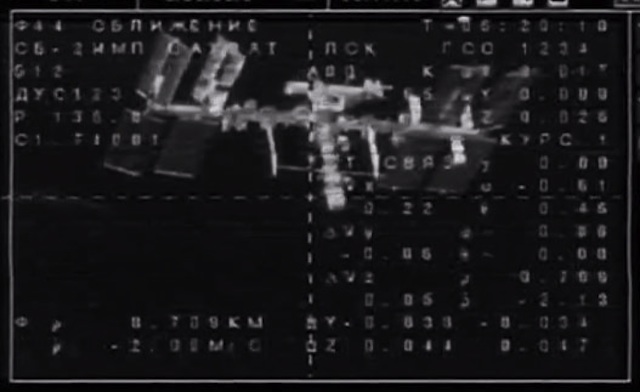 HELLO, ISS. The International Space Station is seen from a Soyuz TMA-10M camera as it approaches for docking. Image: NASA TV
