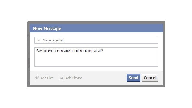 PAY TO SEND an FB message? Let's see if users 'like' it. Screengrab from Facebook