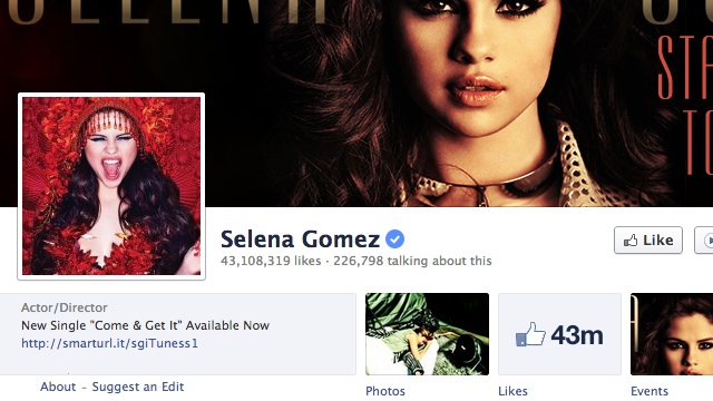 VERIFIED. A screenshot of teen star Selena Gomez's official page on Facebook, showing a "Verified" badge. Facebook screenshot by Rappler