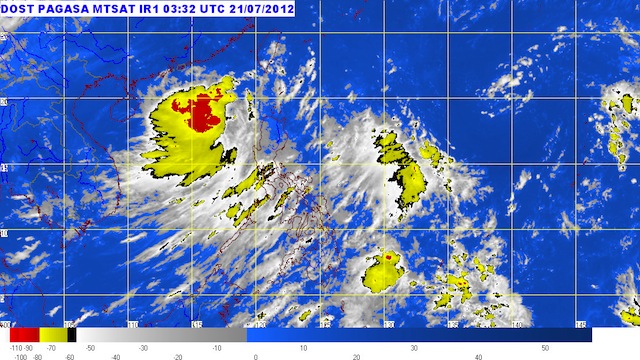 MTSAT Enhanced IR Satellite Image at 11:32 a.m., 21 July 2012, showing Tropical Depression Ferdie. Photo courtesy of Pagasa
