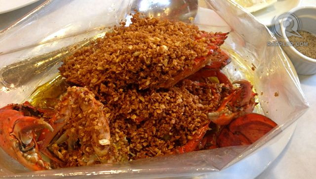 “CRAB IN GARLIC OVERLOAD. This is the star of the show! Texture and taste are off the charts.”]