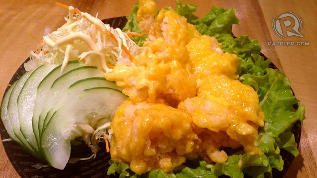 EBI MANGO MAYONNAISE. Hot prawns with Kenji Tei's special mango mayonnaise. This is their version of the classic hot prawn salad. I took one whole prawn in one bite. That's how good it was!