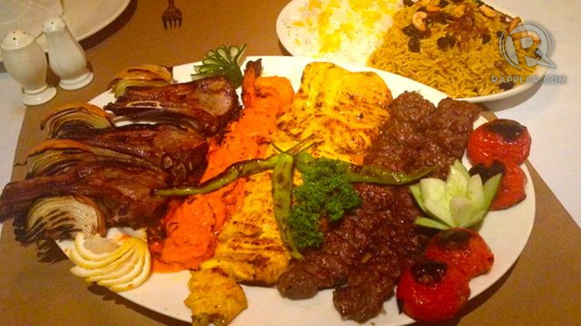 SUPREME KEBAB PLATTER. Lamb kebab, shrimp tandoori, saffron chicken, saffron rice and biriyani rice — all signature dishes