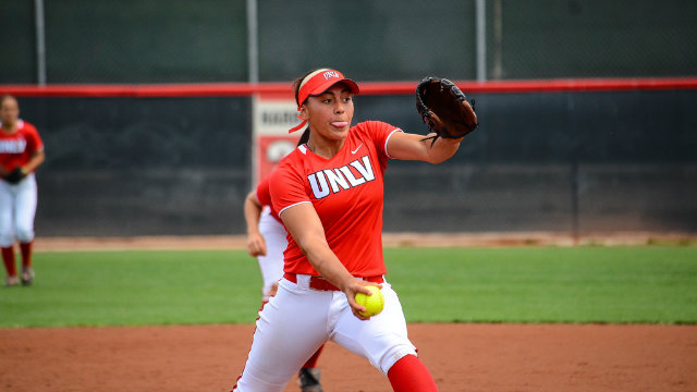 UNLV pitching ace Francesca Foti shown in action for the Running Rebels.  