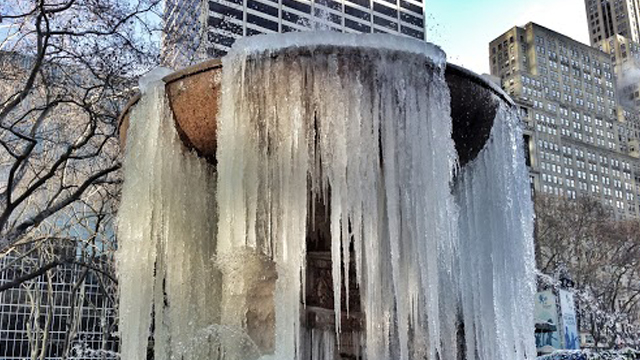 FREEZING FOUNTAIN. Bryant Park Water Fountain in New York. Photo by Anthony Quintano/ NBC News