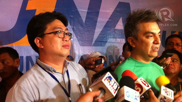 EXPLAIN PROCESS. UNA IT consultant Gadburt Mercado (left) and campaign manager Toby Tiangco ask the Comelec to explain who has access to its data after a Smartmatic personnel supposedly 
