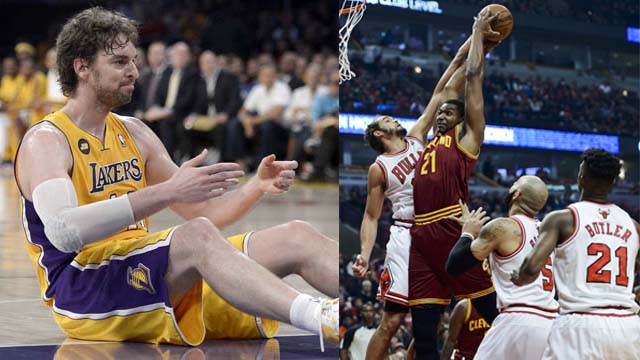TRADE TALKS. The Lakers and the Cavs are said to be discussing a trade involving Pau Gasol (left) and Andrew Bynum (right). File Photos by Paul Buck and Tannen Maury/EPA