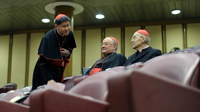 UNDER SECRECY. Cardinals, like Manila Archbishop Luis Antonio Tagle (left), vow not to leak the discussions in their General Congregations. Photo from news.va's Facebook page