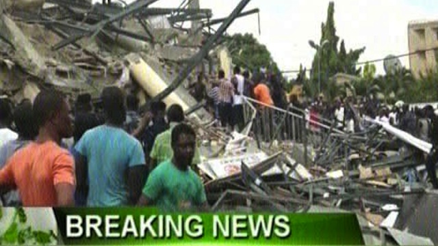 TRAPPED. Rescue teams look for victims under the rubble in Accra. Screen grab from Ghana United Television