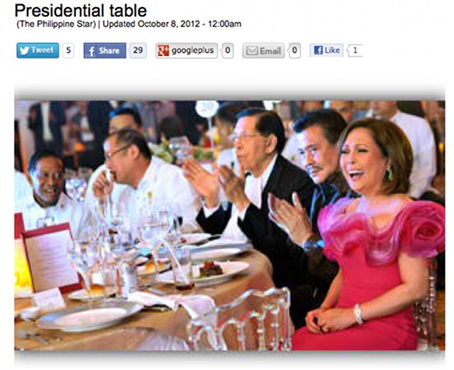 POWER CIRCLE. Screenshot of a Philippine Star photo showing Gigi Reyes celebrating her birthday with the country's top leaders
