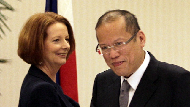 AUSSIE PRIME MINISTER Julia Gillard (L) with Aquino (R) during their last bilateral meeting on the sidelines of the Asia-Pacific Economic Cooperation (APEC) forum in Vladivostok, Russia on November 14, 2012. Malacañang Photo Bureau