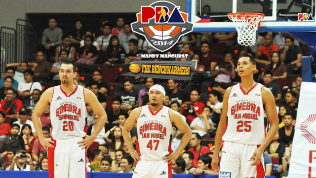 KING AND TWO TOWERS. Ginebra's leader Mark Caguioa and twin towers Greg Slaughter and Japeth Aguilar. Photo by Mandy Mangubat/The Benchwarmers