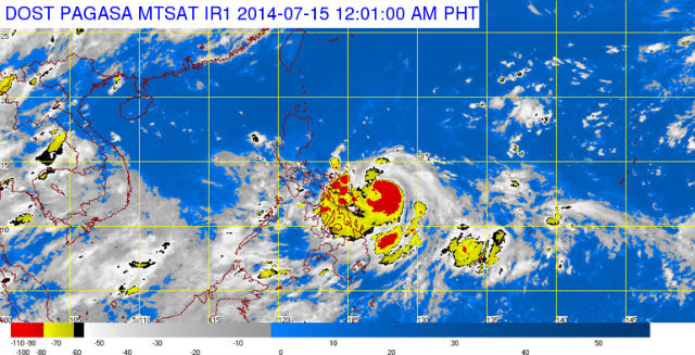 TOWARD BICOL. Typhoon Glenda (Rammasun) is expected to make landfall in the Albay-Sorsogon area by Tuesday evening. Image courtesy of PAGASA