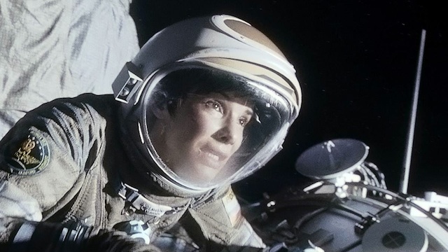 FACE OF FEAR. Sandra Bullock, as Dr Ryan Stone, in a scene from the movie "Gravity." Photo courtesy Warner Bros. Pictures