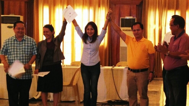SHE'S BACK. Suspended Gov Gwen Garcia is proclaimed congresswoman of Cebu's 3rd district after a 6-month suspension for grave abuse of authority. Garcia beat her rival LP bet Geraldine Yapha by a slim margin. Photo from Christina Frasco's Twitter account 