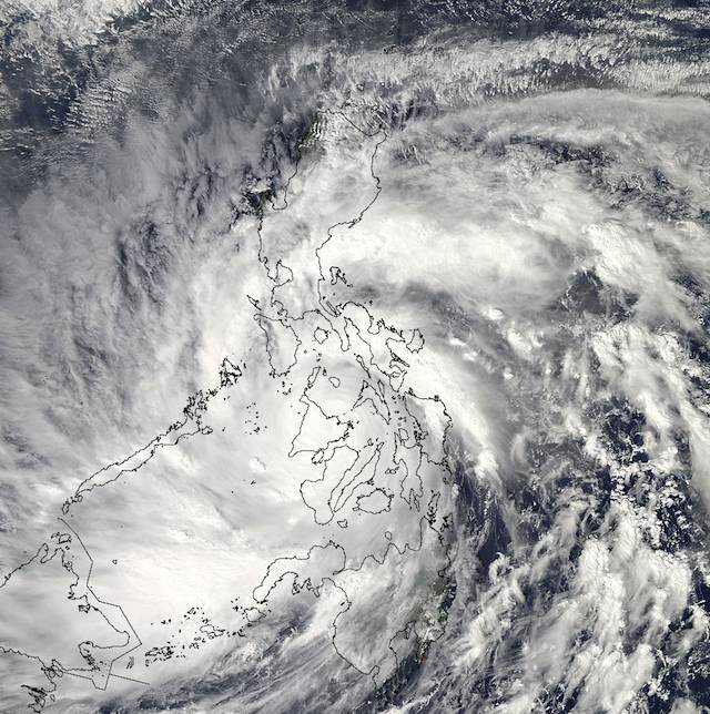 MEGASTORM. As Super-Typhoon Haiyan moved over the central Philippines on Nov. 8 at 05:10 UTC/12:10 a.m. EDT, the MODIS instrument aboard NASA's Aqua satellite captured this visible image. Photo courtesy NASA Goddard MODIS Rapid Response Team