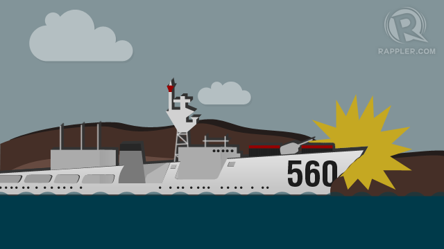 WARSHIP 'ACCIDENT.' China confirms one of its warship was pinned in a territory claimed by the Philippines. Illustration by Jessica Lazaro
