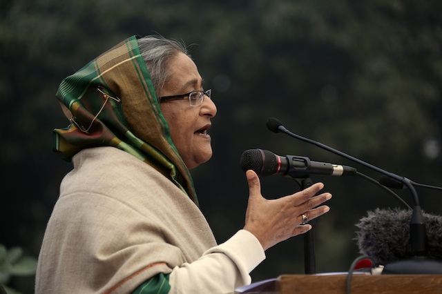 DEFIANT. Prime Minister Sheikh Hasina speaks in a media conference following the 10th national election at Gonobhaban in Dhaka, Bangladesh, 06 January 2014. Abid Abdullah/EPA