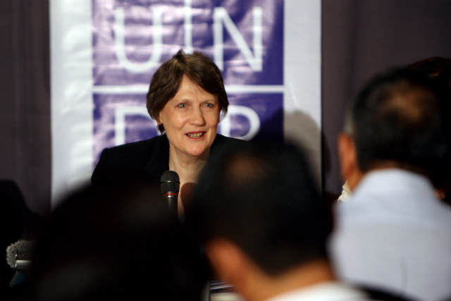 TWO-DAY VISIT. UNDP administrator Helen Clark addresses the Philippine media on March 27, 2014 at the Peninsula Manila Hotel. Photo by Jacq Hernandez/UNDP
