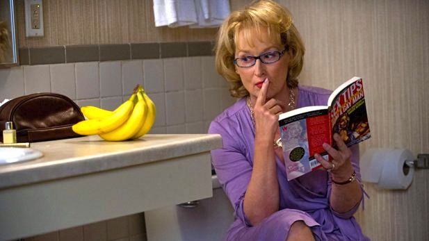 GOING BANANAS. Meryl Streep springs for some fruity practice.