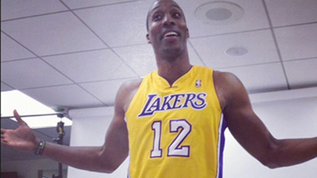 HOWARD IN GOLD. Dwight Howard in his Lakers uniform when he was first traded to the team. Courtesy of the Lakers' official Twitter account.