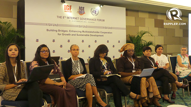 EDUCATING WOMEN. Civil society, business and government leaders talk about the need to educate women to help them maximize the potential of the Internet. The roundtable discussion is part of the Internet Governance Forum in Bali, Indonesia. Photo by Ayee Macaraig/Rappler