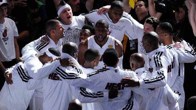 ONE TEAM. The Heat rev up before the game. Photo by EPA/Rhona Wise.