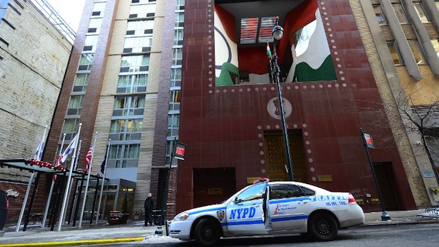 INDIA IN NYC. A police car stands in front of India's United Nations permanent mission in New York, Dec 18, 2013. Photo by Emmanuel Dunand/AFP file photo