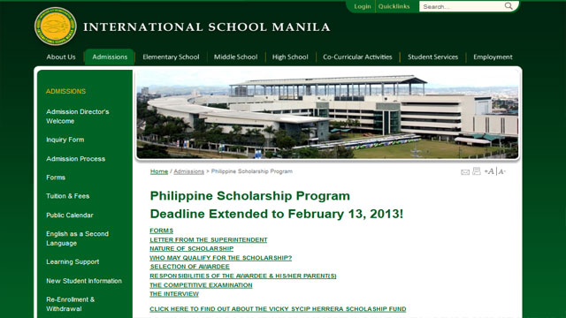 Screen shot from International School Manila's website. 