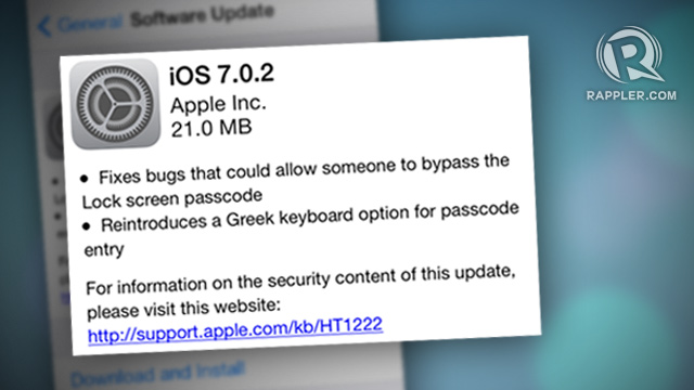 FIXING BUGS. Apple's iOS 7.0.2 update remedies a passcode screen bypass bug.