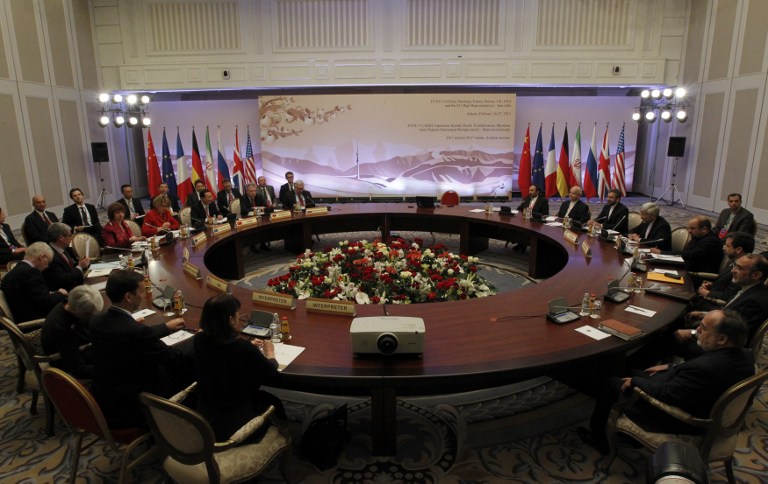 NUCLEAR TALKS. Top officials from the United States, France, Germany, Britain, China, Russia and Iran take part in talks on Iran's nuclear program in the Kazakh city of Almaty on February 27, 2013. AFP PHOTO / POOL / SHAMIL ZHUMATOV