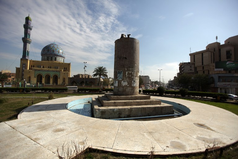 The stone pillar that was holding the statue of late Iraqi dictator Saddam Hussein which was pulled down on April 9, 2003 after US troops moved into Baghdad, is seen on Fardous (paradise) Square on February 7, 2013. AFP PHOTO/PATRICK BAZ