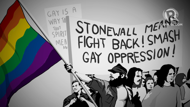 STONEWALL RIOTS. The historic Stonewall Riots in New York inspired LGBTs and gender rights advocates around the world to finally stand up for what is right. Graphic by Mara Mercado/Rappler.com