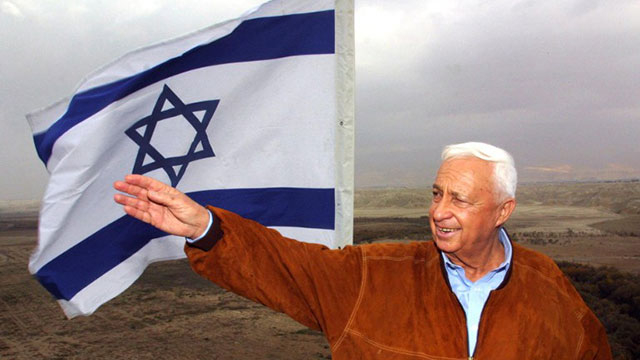 'FOUNDING FATHER'. In this file photo, Ariel Sharon gestures during a visit to an army lookout in Tovlan in the Jordan valley in 2001. File photo by Philippe Desmazes / AFP