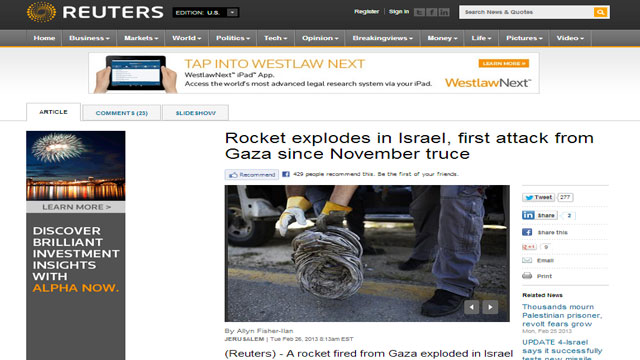 Roket meledak di Israel, serangan pertama dari Gaza sejak gencatan senjata November