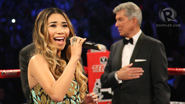 LUPANG HINIRANG. American Idol runner-up Jessica Sanchez sings both the American and Philippine national anthems. Photo by Team Pacquiao / Mike Young