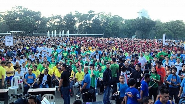 Participants of the "SAFTE 2013" unity walk at the Quezon Memorial Circle, Janaury 13, 2013, in this photo by Comelec spokesperson James Jimenez.