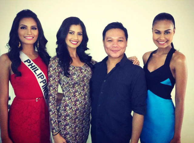 BEAUTY QUEEN MENTOR. Jonas (3rd from left) with his queens Janine Tugonon, Shamcey Supsup and Venus Raj. Image from Jonas Gaffud's Facebook page