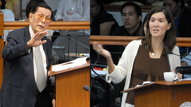A NEED? Senate President Juan Ponce Enrile and Senator Pia Cayetano debate on the need for an RH law. File photo by Joe Arazas, Senate website 
