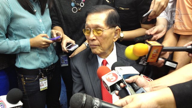 'QUESTIONABLE MENTALITY.' Senate Minority Leader Juan Ponce Enrile responds to Santiago's privilege speech, saying his resigned chief of staff Gigi Reyes is innocent. Photo by Ayee Macaraig/Rappler