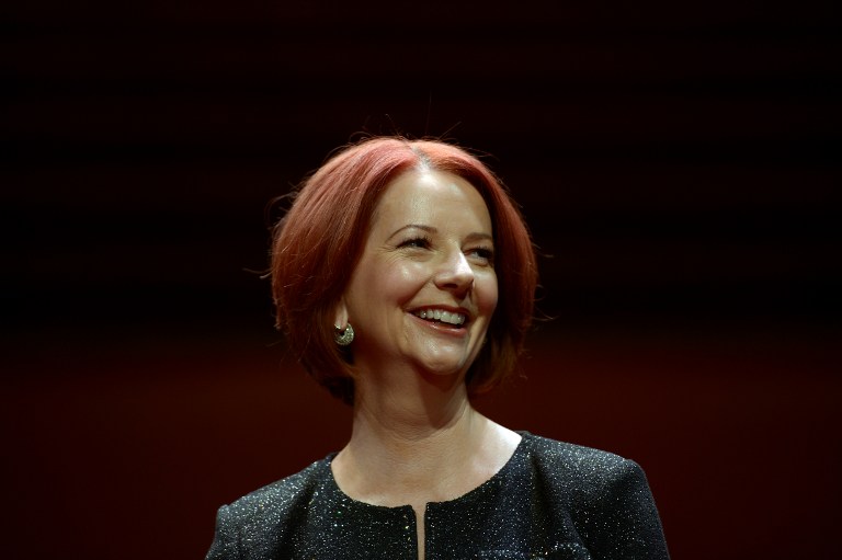 VICTIM OF SEXISM. Australia's former prime minister Julia Gillard says she was the focus of sexist criticism during her term as head of government. Here, Gillard poses for photographs prior to a televised interview at the Sydney Opera House on September 30, 2013. AFP / Saeed Khan