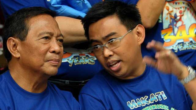 BAIL SET. Dismissed Makati Mayor Junjun Binay (right), son of Vice President Jejomar Binay, faces criminal charges over the alleged overpriced Makati parking building project. The anti-graft court sets his total bail at P204,000. File photo by Agence France-Presse