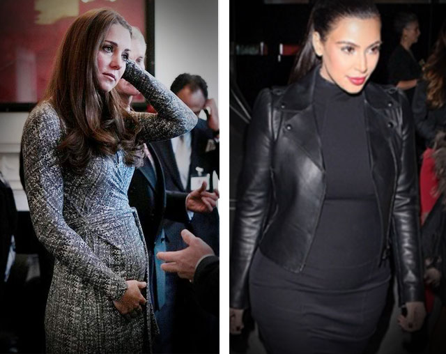 'BATTLE' OF THE MOMS-TO-BE. Kate Middleton and Kim Kardashian are both expecting in July. Photos from the Kate Middleton Facebook page and Kim Kardashian Facebook page