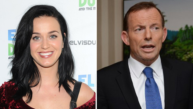 Katy Perry photo Getty/AFP/Craig Barritt; Tony Abbott photo AFP/Adek Berry
