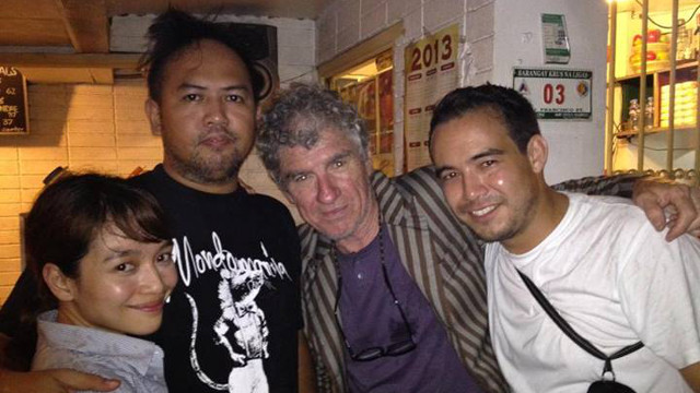 RETURN TO MANILA. Doyle with Khavn dela Cruz (to Doyle's right) and friends. Photo by Kris Lanot Lacaba