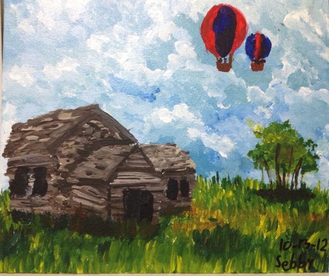 LOG CABIN WITH HOT AIR BALLOONS by Sebby